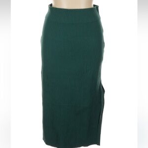 Express Emerald Green Ribbed Midi Skirt with Slit Elastic Stretchy Size XL NWT